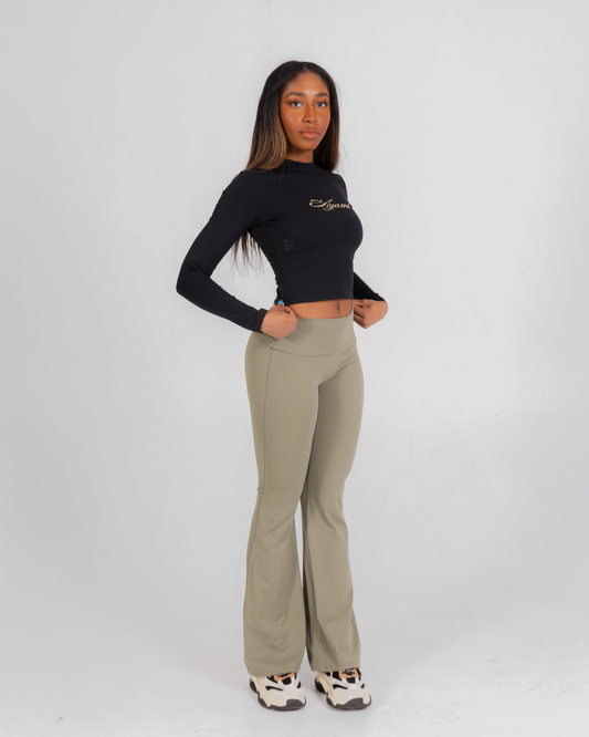 FLARED WORKOUT YOGA PANTS - MATCHA