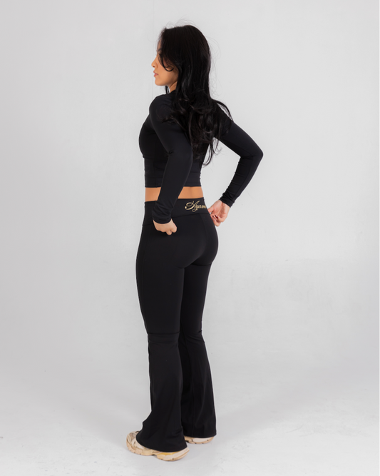 FLARED WORKOUT YOGA PANTS - JET BLACK
