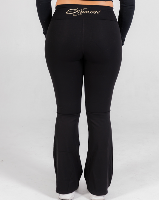 FLARED WORKOUT YOGA PANTS - JET BLACK